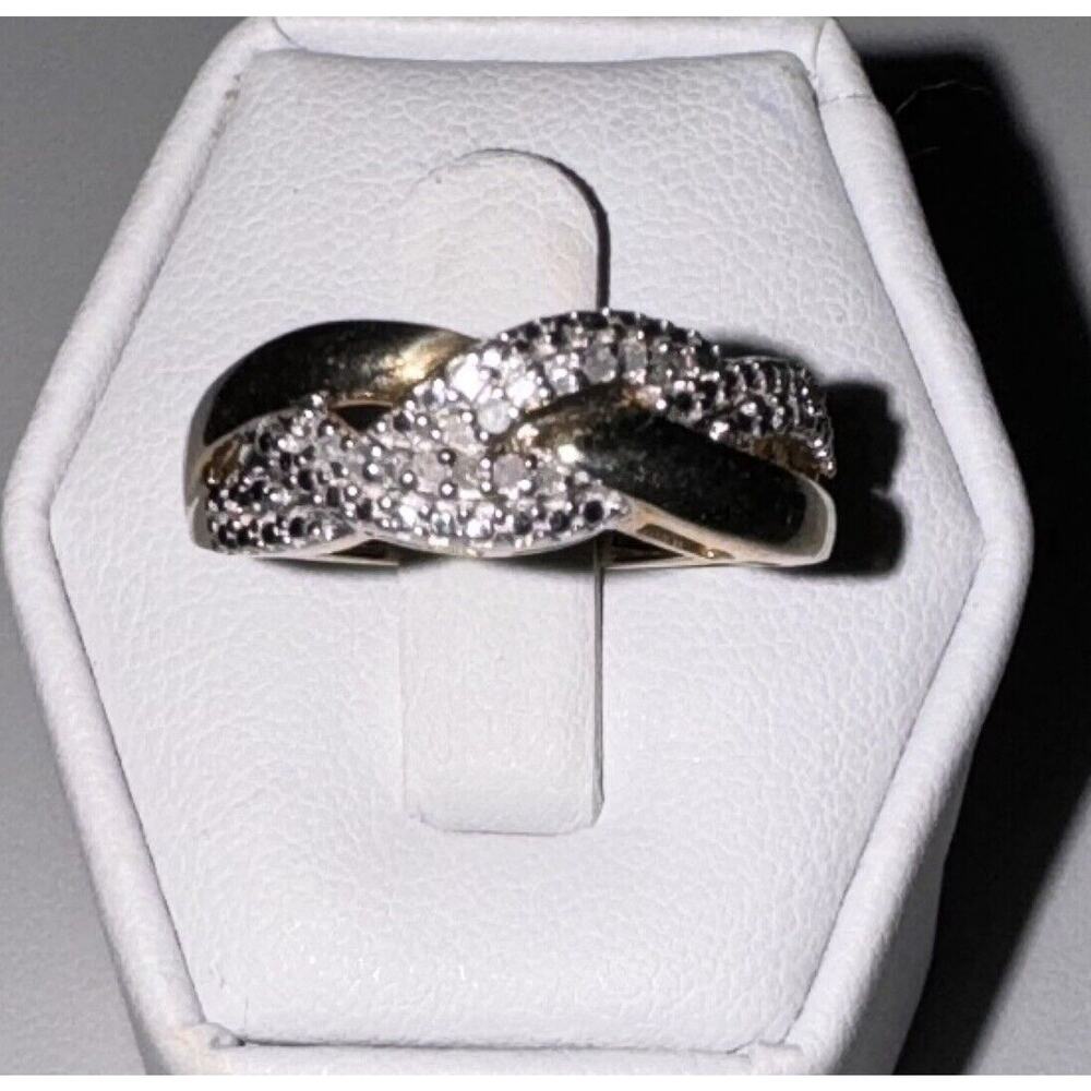 Sterling Silver 925 Gold Vermeil Diamond Wavy Cluster Ring Size 6.5